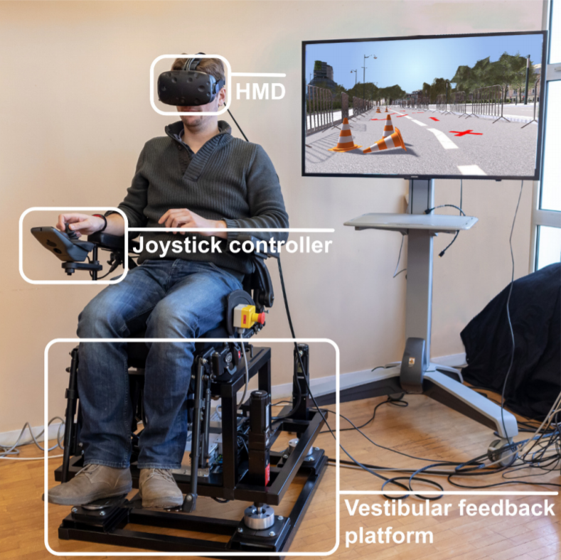 VR simulator for wheelchair driving with vestibular feedback.