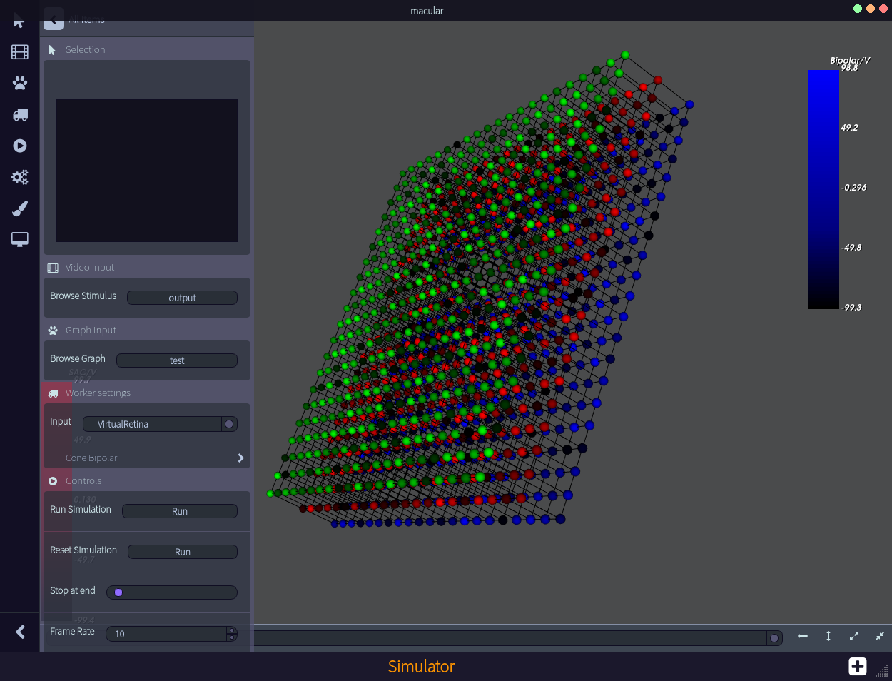 The Macular software. Here we see a three dimensional view of three retinal cells layers.