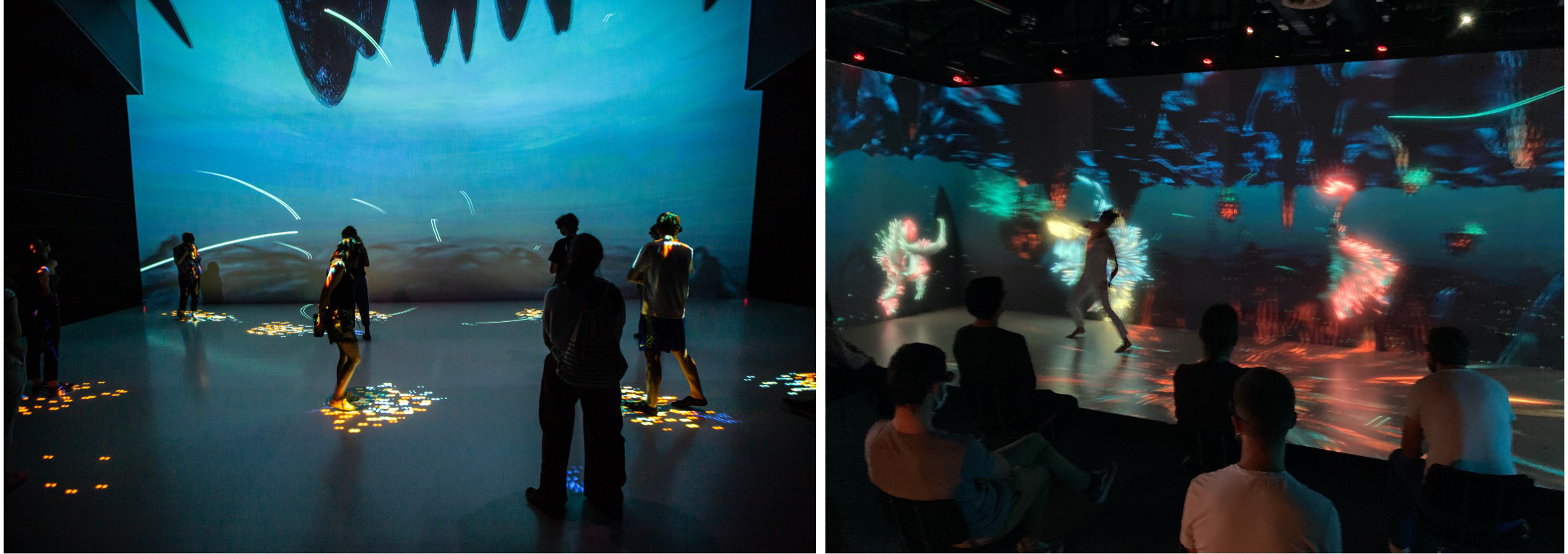 The Creative Harmony performance in Arc Electronica Center (left) and in Immersia (right).
