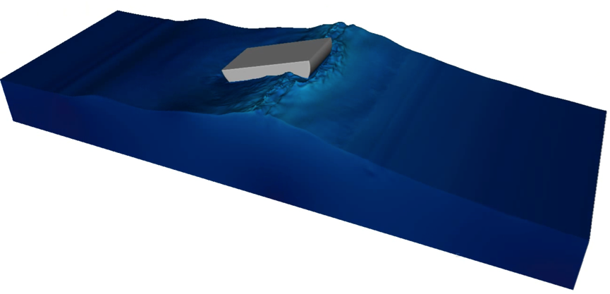 numerical modeling of a sea-wave converter by a monolithic model and Cartesian meshes.