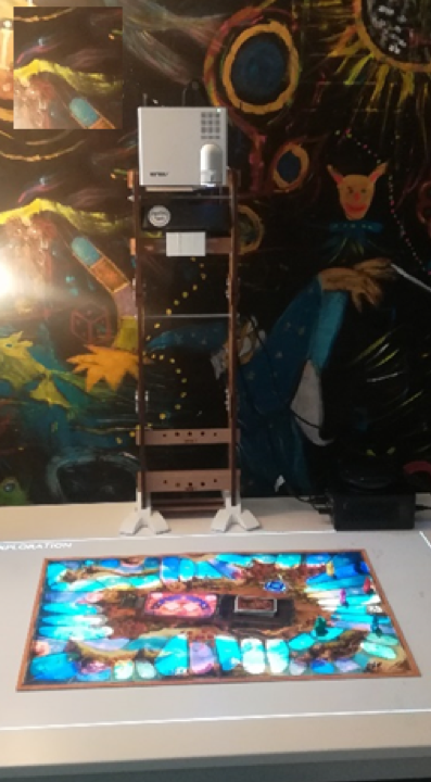 JamaicAR prototype composed by PapARt spatial augmented reality system and a board game.