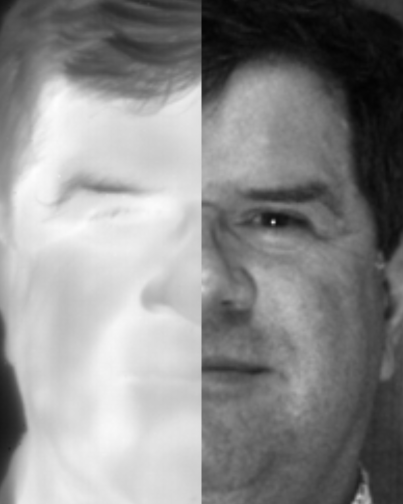Face sensed through different spectra : Invisible (left) and Visible (right).