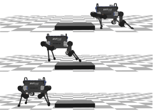 Crocoddyl: an efficient and versatile framework for multi-contact optimal control. Highly-dynamic maneuvers needed to traverse an obstacle with the ANYmal robot.