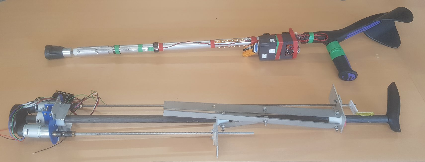 The photos shows 2 canes that may be used for walking analysis and the other one that is able to stand up after having fallen down