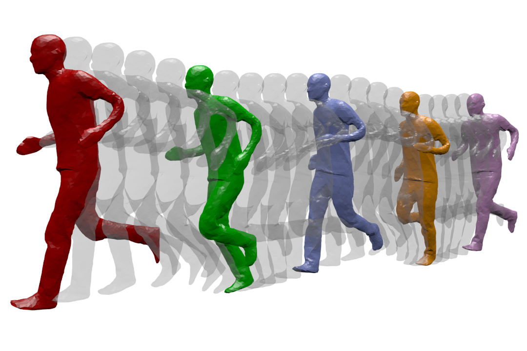 Dynamic Geometry Modeling: a human is captured while running. The different temporal acquisition instances are shown on the same figure.