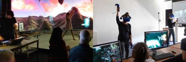 Top: Creative Harmony live performance in Immersia. Bottom: Connected interactive spectators with HMDs.